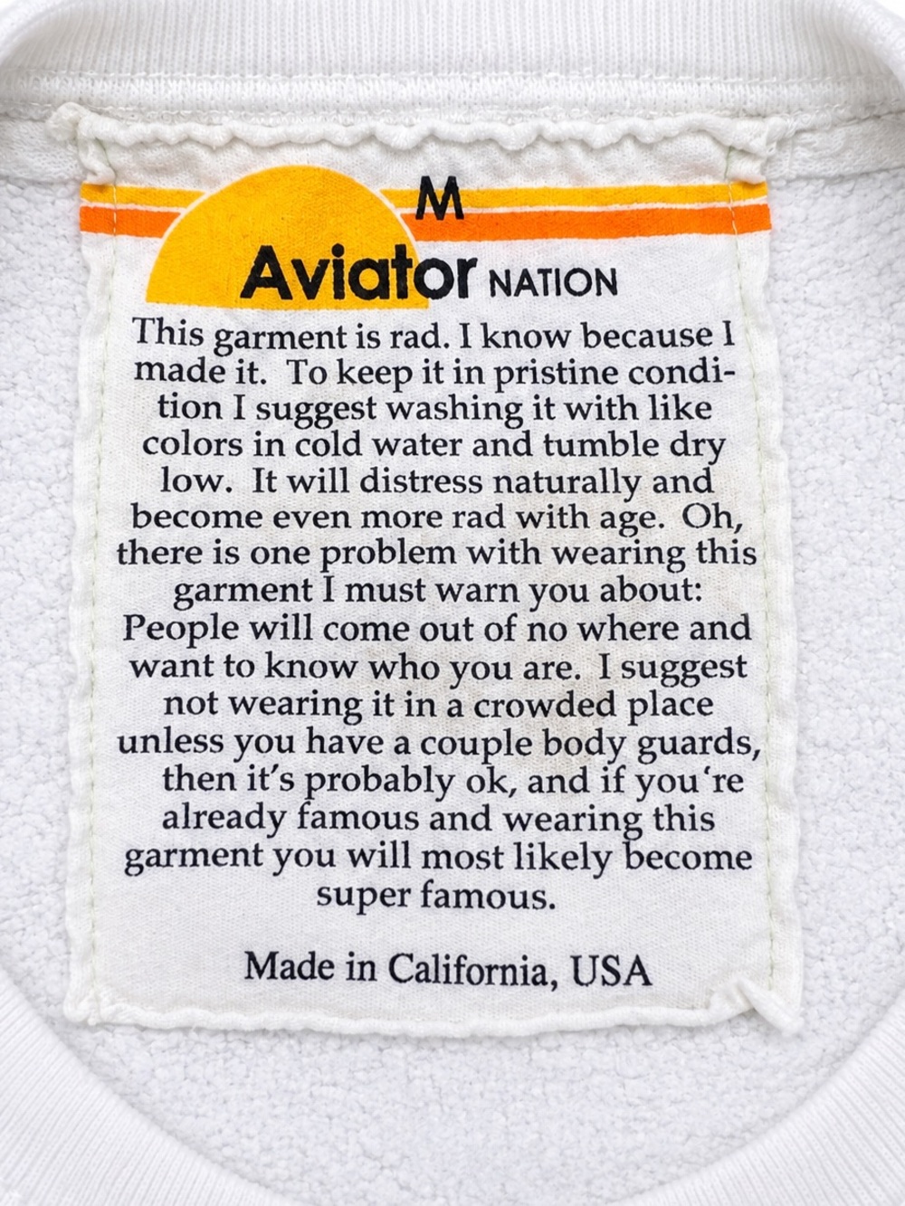 Aviator Nation White Cropped Lightning Bolt Sweatshirt *RARE* - Medium - Picture 5 of 7